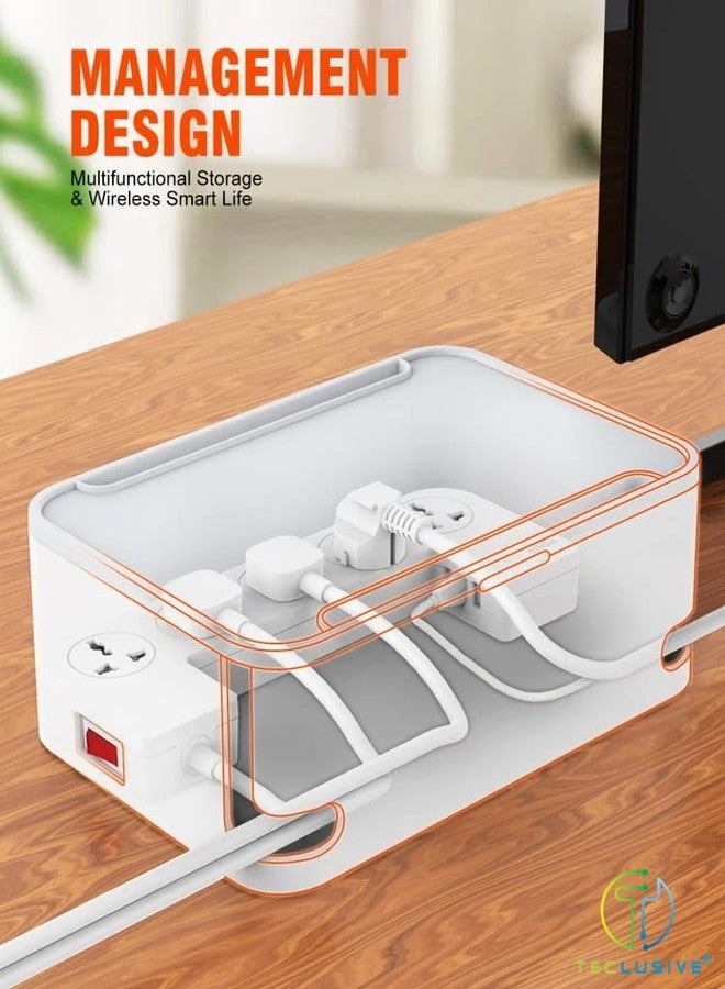 T Teclusive 2500W Power Strip Extension Box with 30W Type C USB Ports / 15W Wireless Charging | 5 Power Sockets with PD QC Fast Charging Ports | Multi Port Power Socket Extension Cord Organizer Box - Image 2
